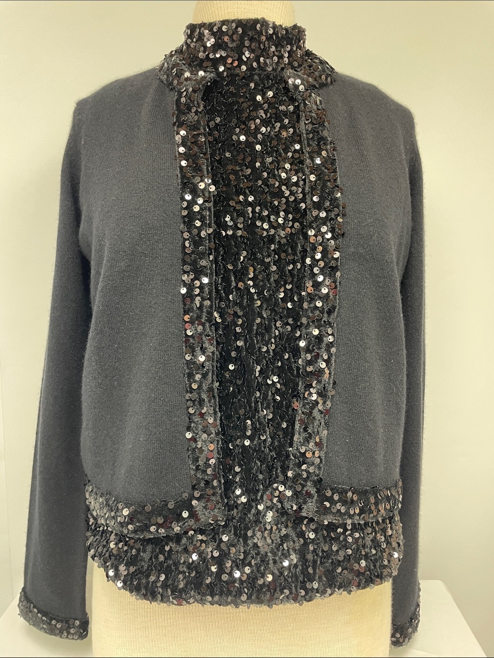 J. McLaughlin Women's Black Sequin Tank & Sequin-Trim Cashmere Sweater, Size S